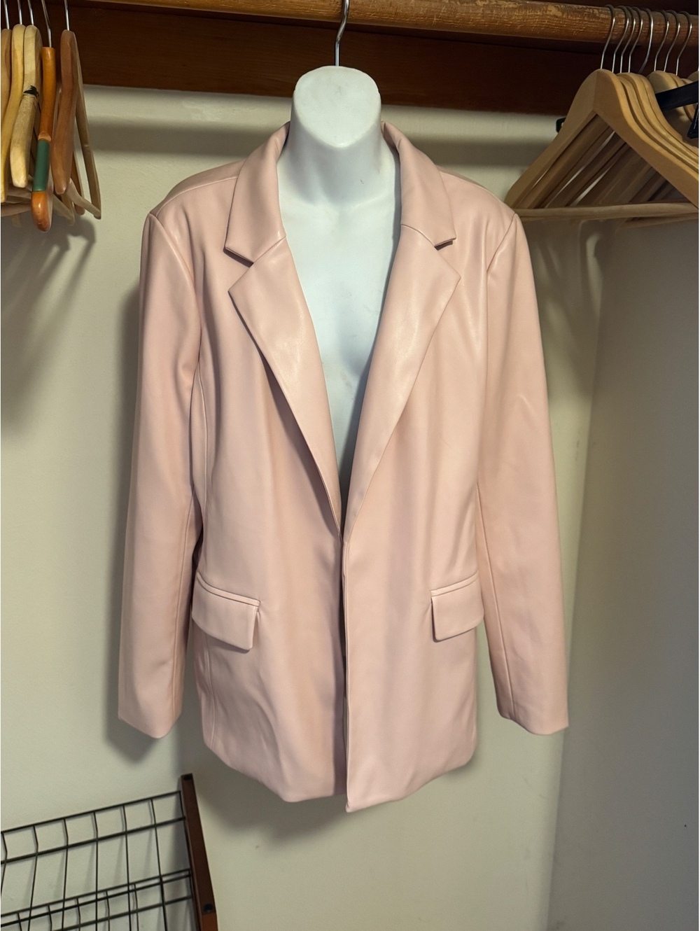 Light Pink Faux Leather Blazer Jacket by Skies are Blue sz XXL NWOT